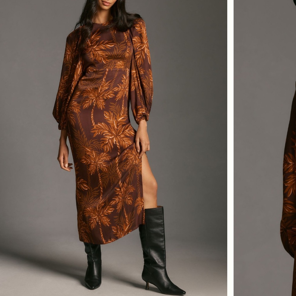 Anthro Farm Rio Long-Sleeve Low-Back
Printed Midi Dress